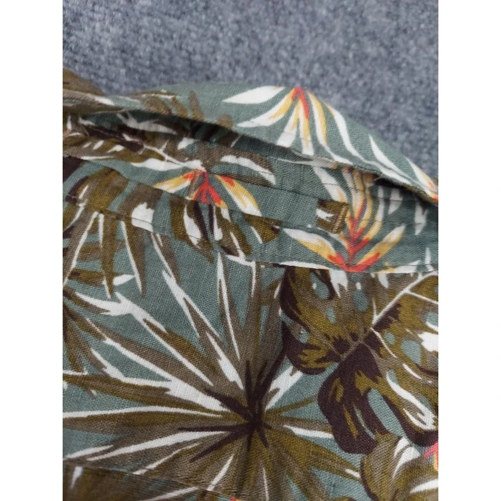Banana Republic Linen Shirt‎ Mens Large Hawaiian Slim Fit Beach Safari Leaves